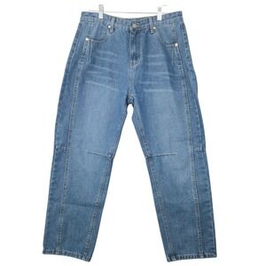 Jeans Denim Pants High Waist Straight Leg Relaxed Fit Light Wash L